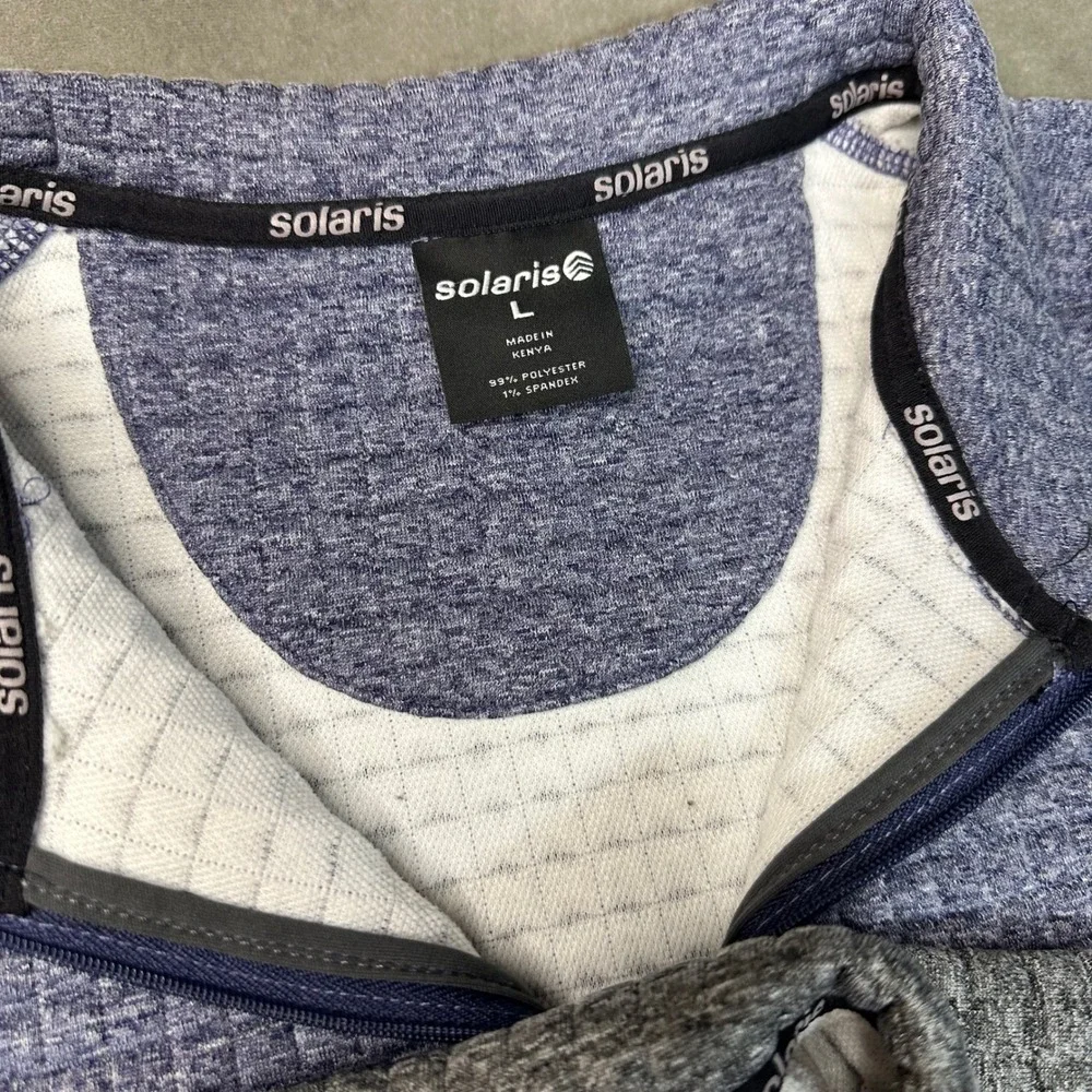Solaris Quarter Zip Pullover Men L Gray Blue Quilted Grid Fleece 2 Pack Excellen